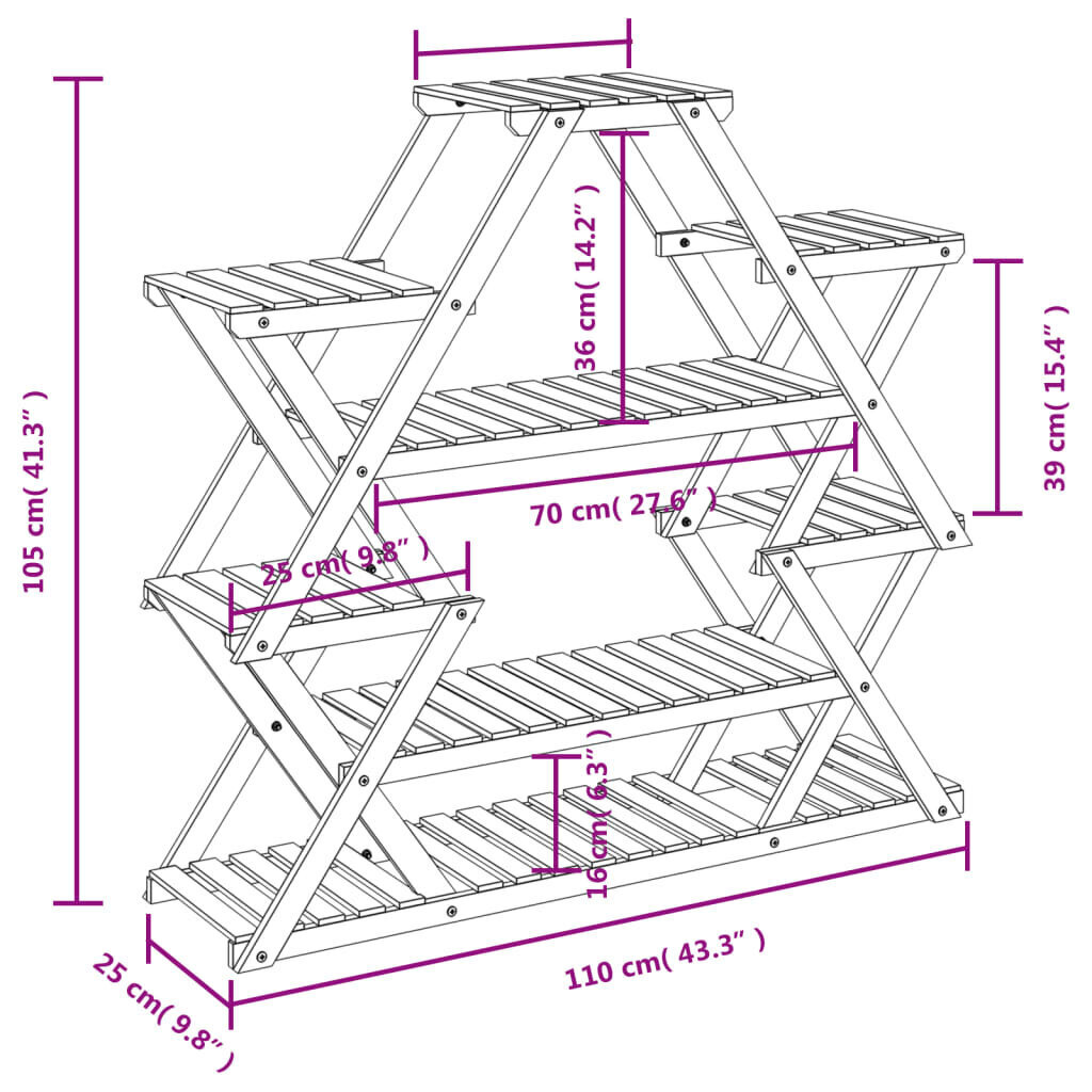 vidaXL Kukkateline 110x25x105 cm täysi kuusi hinta ja tiedot | Kukkatelineet ja kukkapöydät | hobbyhall.fi