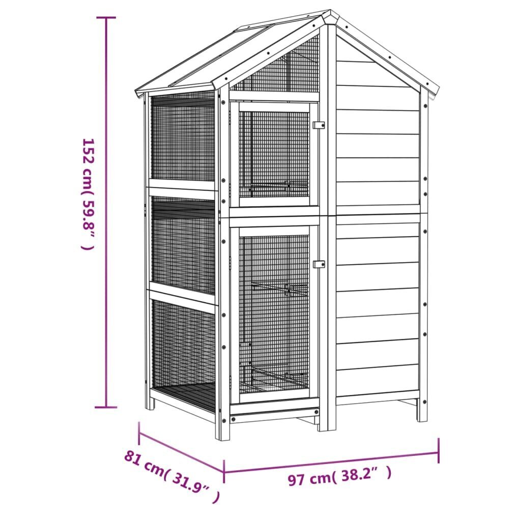 vidaXL Lintuhäkki harmaa 50x40x52 cm täysi mänty hinta ja tiedot | Lintulaudat ja lintuhäkit | hobbyhall.fi