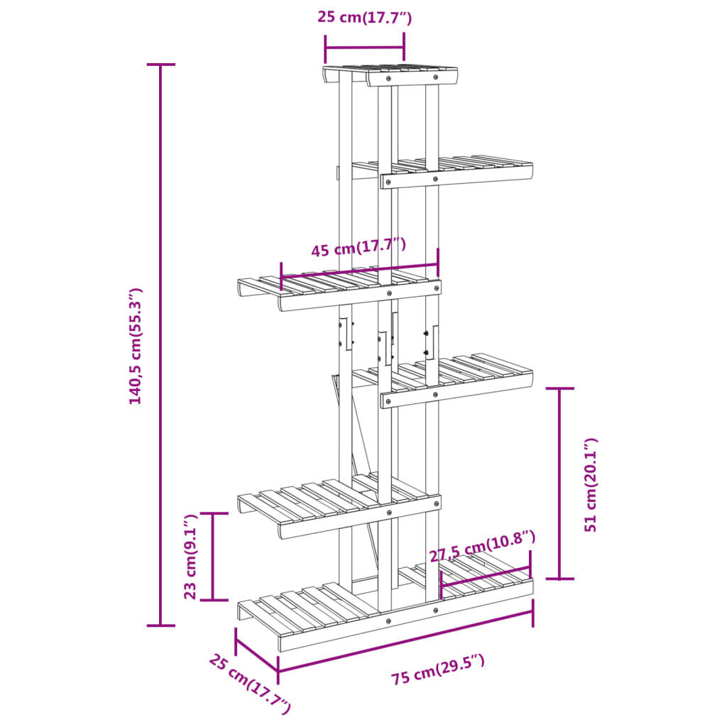 vidaXL Kukkateline 75x25x140,5 cm täysi kuusi hinta ja tiedot | Kukkatelineet ja kukkapöydät | hobbyhall.fi