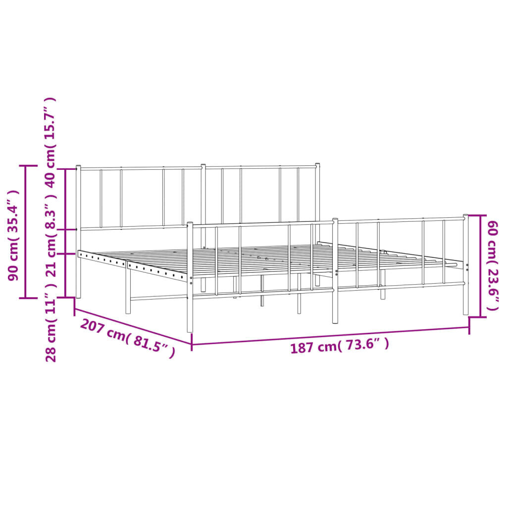 vidaXL Metallinen sängynrunko päädyillä valkoinen 180x200 cm hinta ja tiedot | Sängyt | hobbyhall.fi