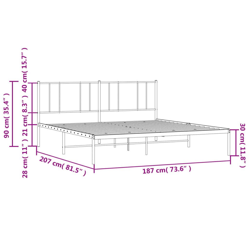 vidaXL Metallinen sängynrunko päädyillä valkoinen 180x200 cm hinta ja tiedot | Sängyt | hobbyhall.fi