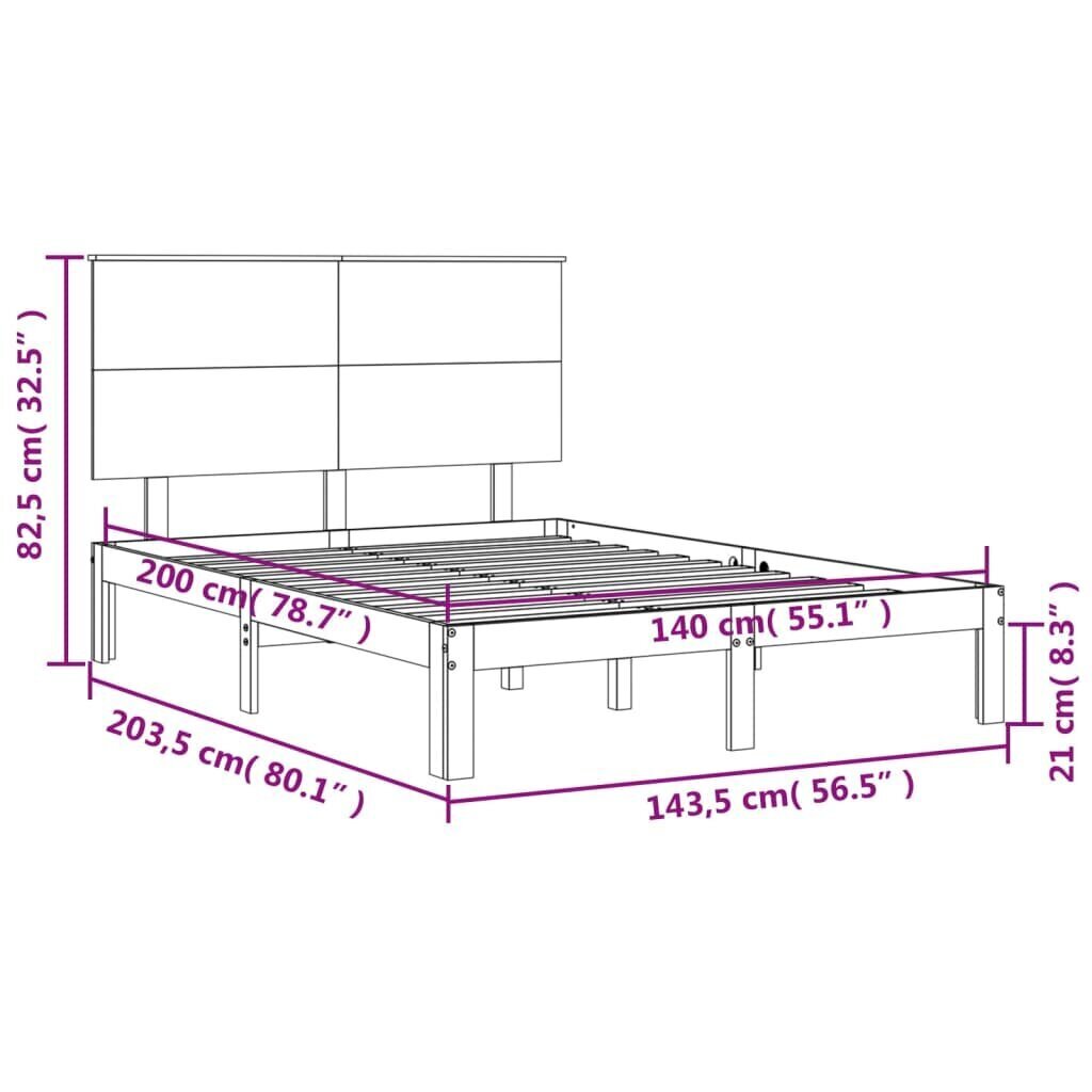 vidaXL Sängynrunko päädyllä valkoinen 140x200 cm täysi puu hinta ja tiedot | Sängyt | hobbyhall.fi