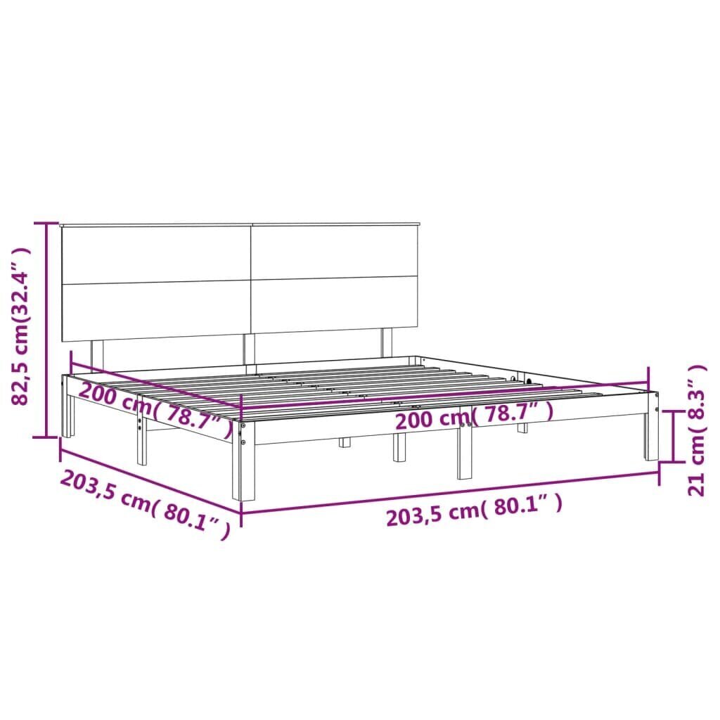 vidaXL Sängynrunko päädyllä hunajanruskea 200x200 cm täysi puu hinta ja tiedot | Sängyt | hobbyhall.fi