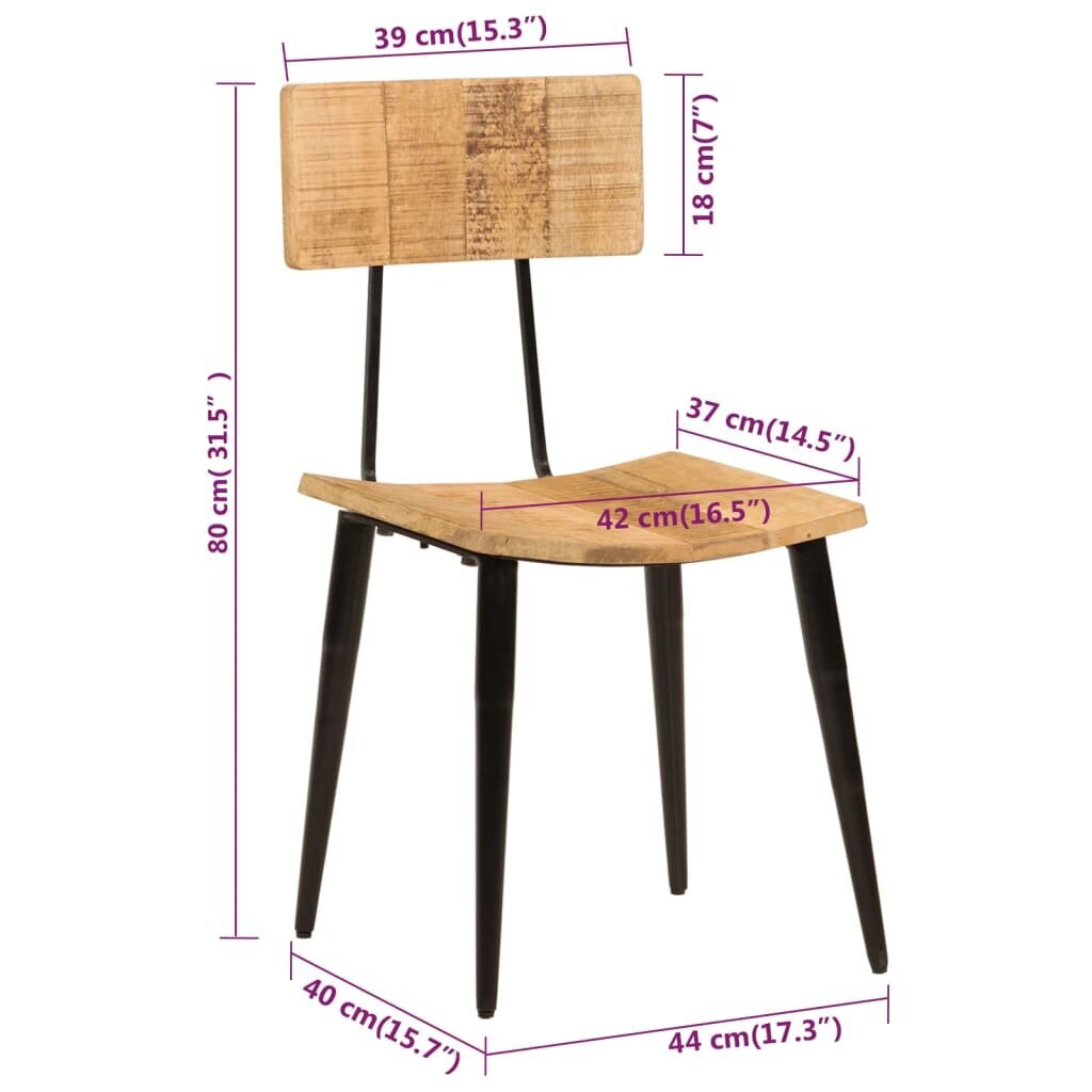 vidaXL Ruokatuolit 2 kpl 44x40x80 cm täysi mangopuu hinta ja tiedot | Ruokapöydän tuolit | hobbyhall.fi