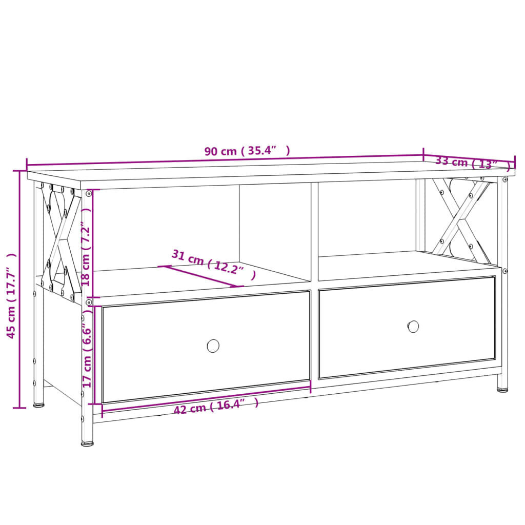 vidaXL TV-taso musta 90x33x45 cm tekninen puu ja rauta hinta ja tiedot | TV-tasot | hobbyhall.fi