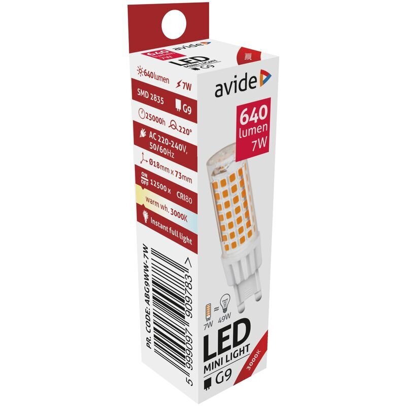 LED-lamppu Avide 7W G9 3000K hinta ja tiedot | Lamput | hobbyhall.fi