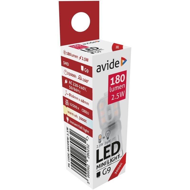 LED-lamppu Avide 2,5W G9 3000K hinta ja tiedot | Lamput | hobbyhall.fi