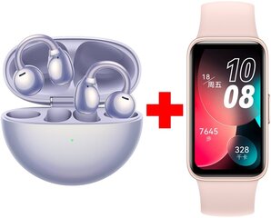 Huawei FreeClip Dove-T00 Purple + Huawei Band 8 Sakura Pink hinta ja tiedot | Kuulokkeet | hobbyhall.fi