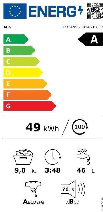 Pesukone, AEG, LR834N96L hinta ja tiedot | Pyykinpesukoneet | hobbyhall.fi