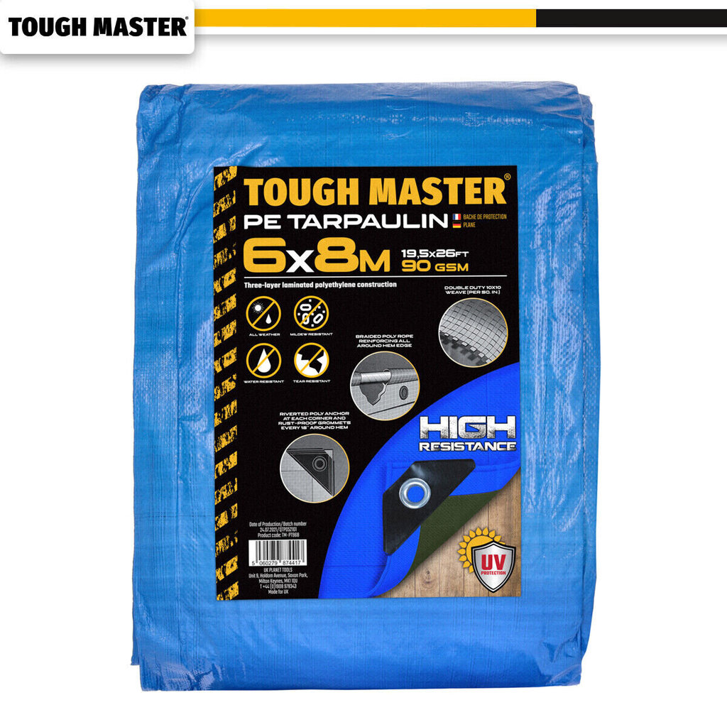 Vahvistettu kuormapeite, Suojapeite 6x8m, Tough Master® TM-PT968 hinta ja tiedot | Puutarhatyökalut | hobbyhall.fi