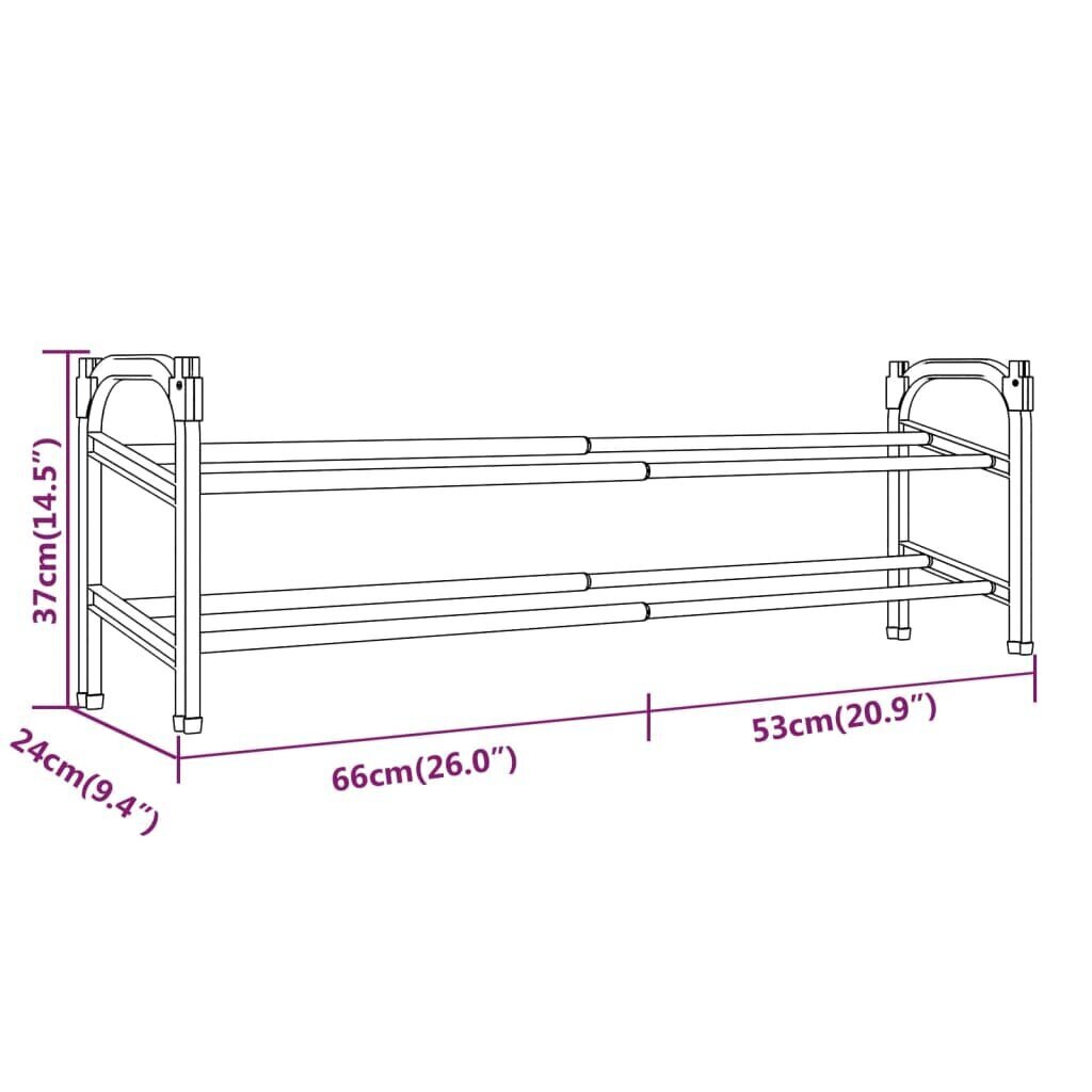 vidaXL Jatkettava kenkäteline kahdella hyllyllä 119x24x37 cm hinta ja tiedot | Kenkäkaapit ja -hyllyt | hobbyhall.fi