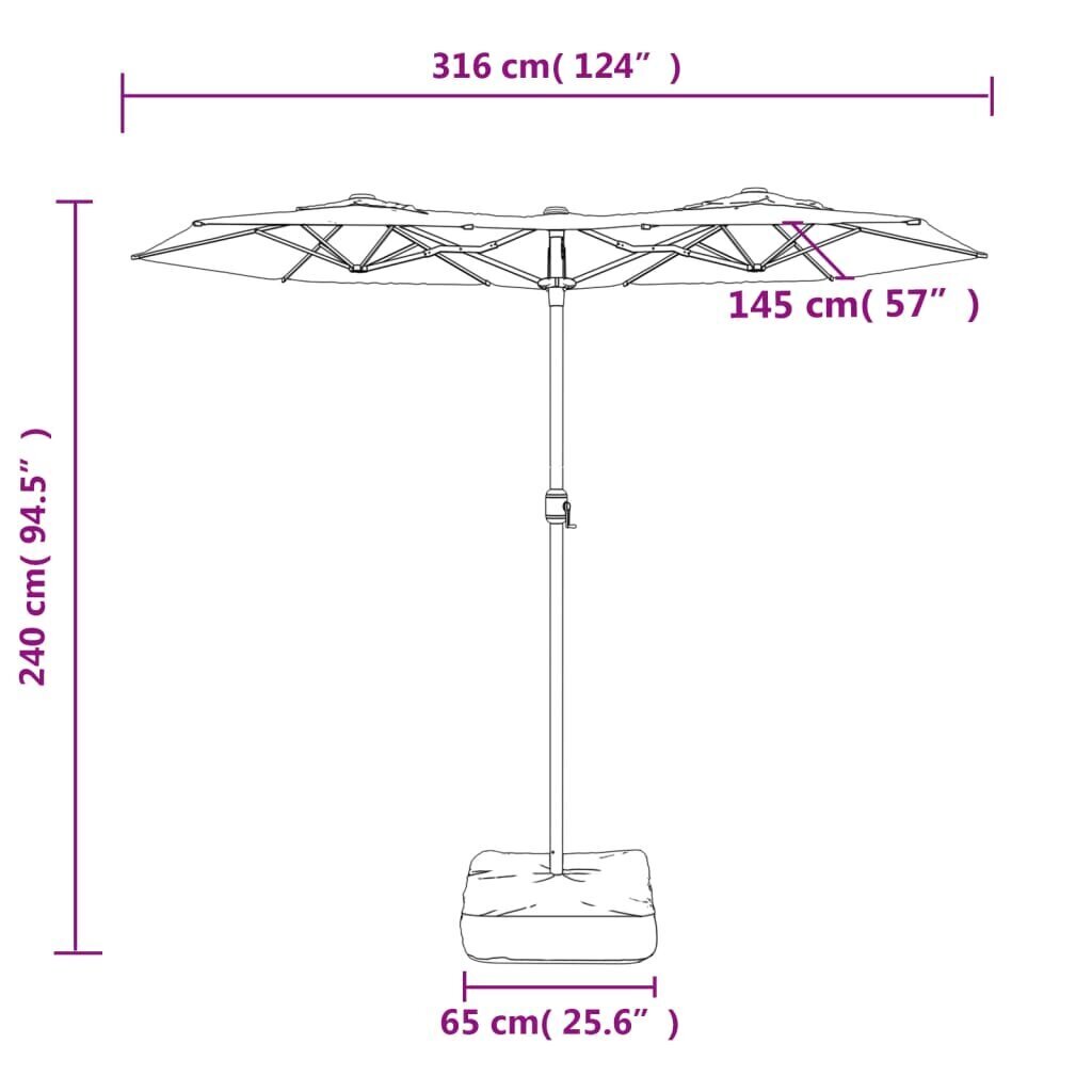 vidaXL Kaksipäinen aurinkovarjo viininpunainen 316x240 cm hinta ja tiedot | Aurinkovarjot ja markiisit | hobbyhall.fi