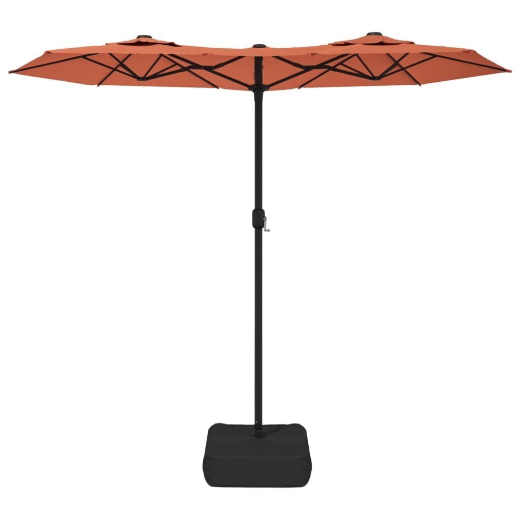 vidaXL Kaksipäinen aurinkovarjo LED-valot terrakotta 316x240 cm hinta ja tiedot | Aurinkovarjot ja markiisit | hobbyhall.fi