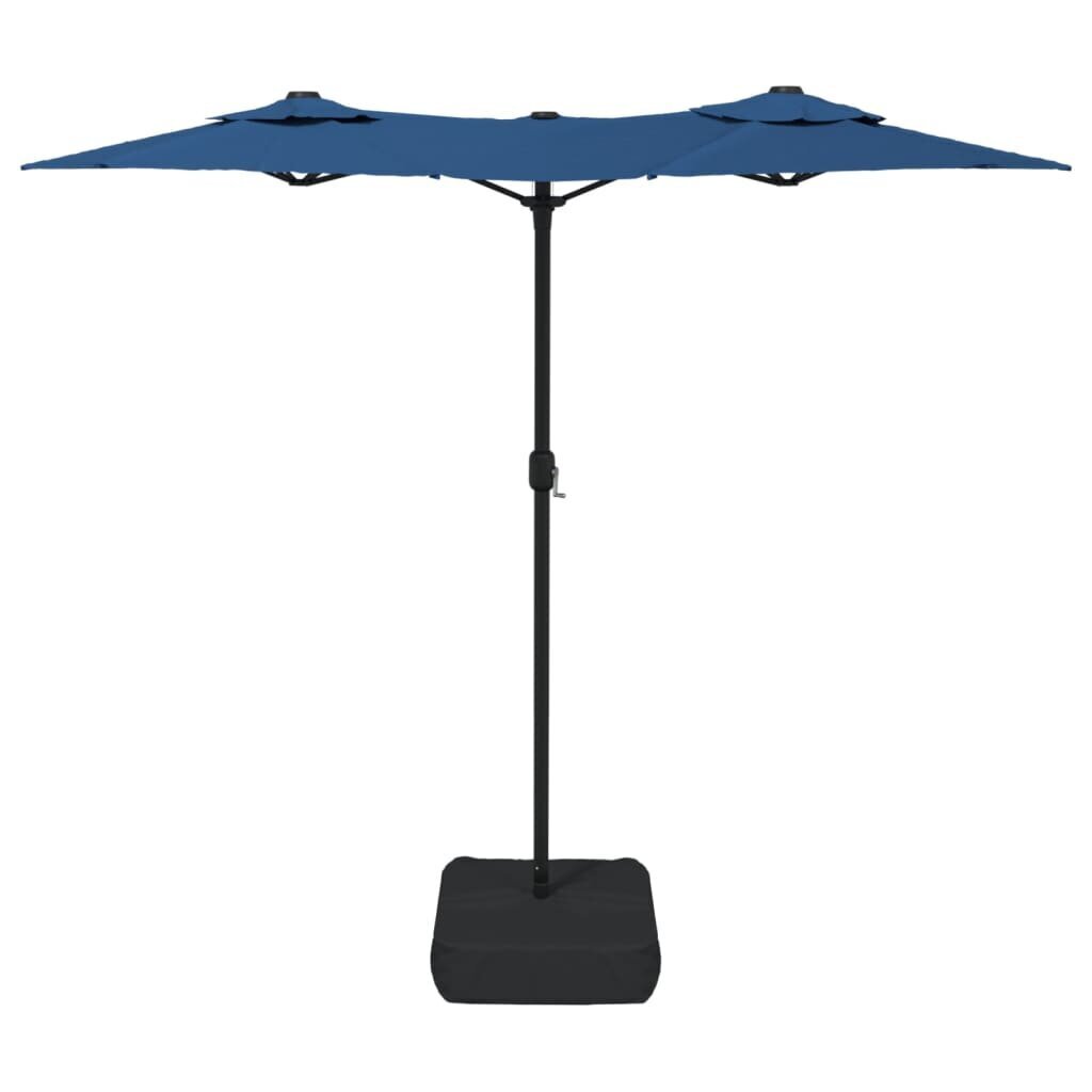 vidaXL Kaksipäinen aurinkovarjo LED-valoilla taivaansininen 316x240 cm hinta ja tiedot | Aurinkovarjot ja markiisit | hobbyhall.fi