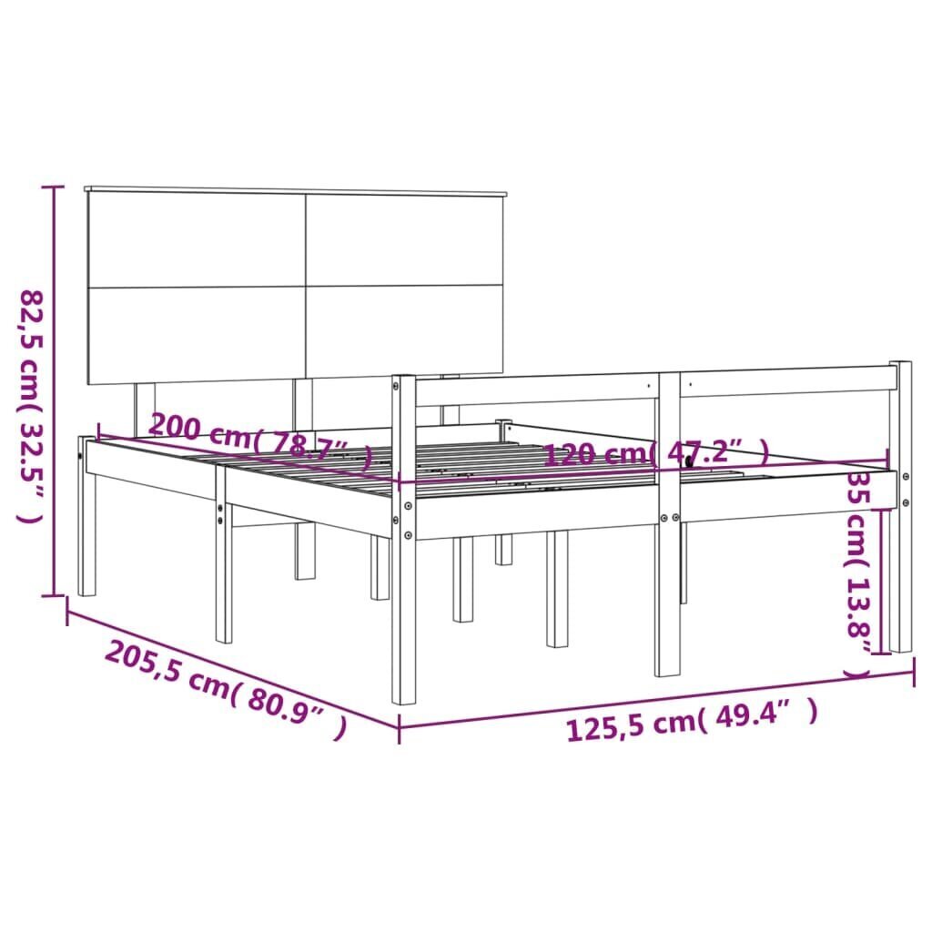 vidaXL Ikäihmisten sänky päädyllä harmaa 120x200 cm täysi puu hinta ja tiedot | Sängyt | hobbyhall.fi