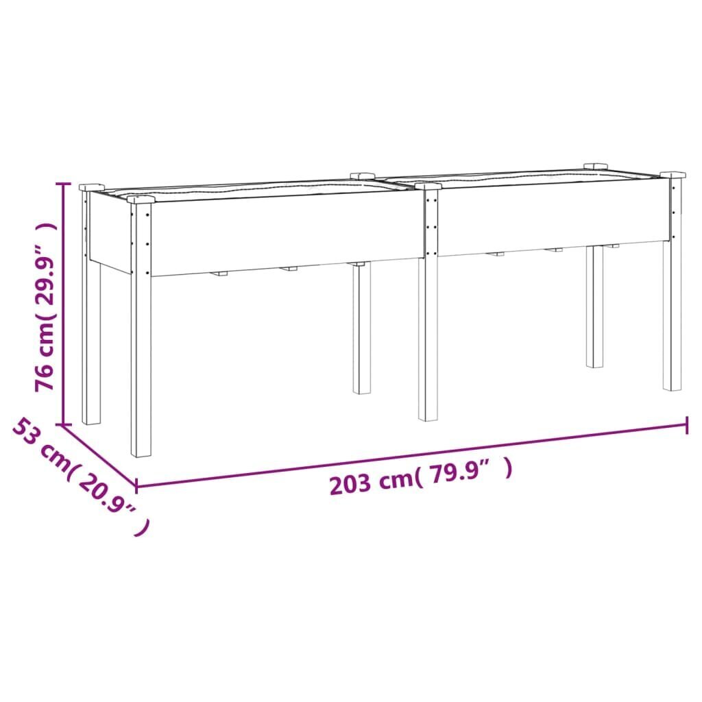 vidaXL Kukkalaatikko vuorauksella ruskea 203x53x76 cm täysi kuusi hinta ja tiedot | Kukkaruukut | hobbyhall.fi