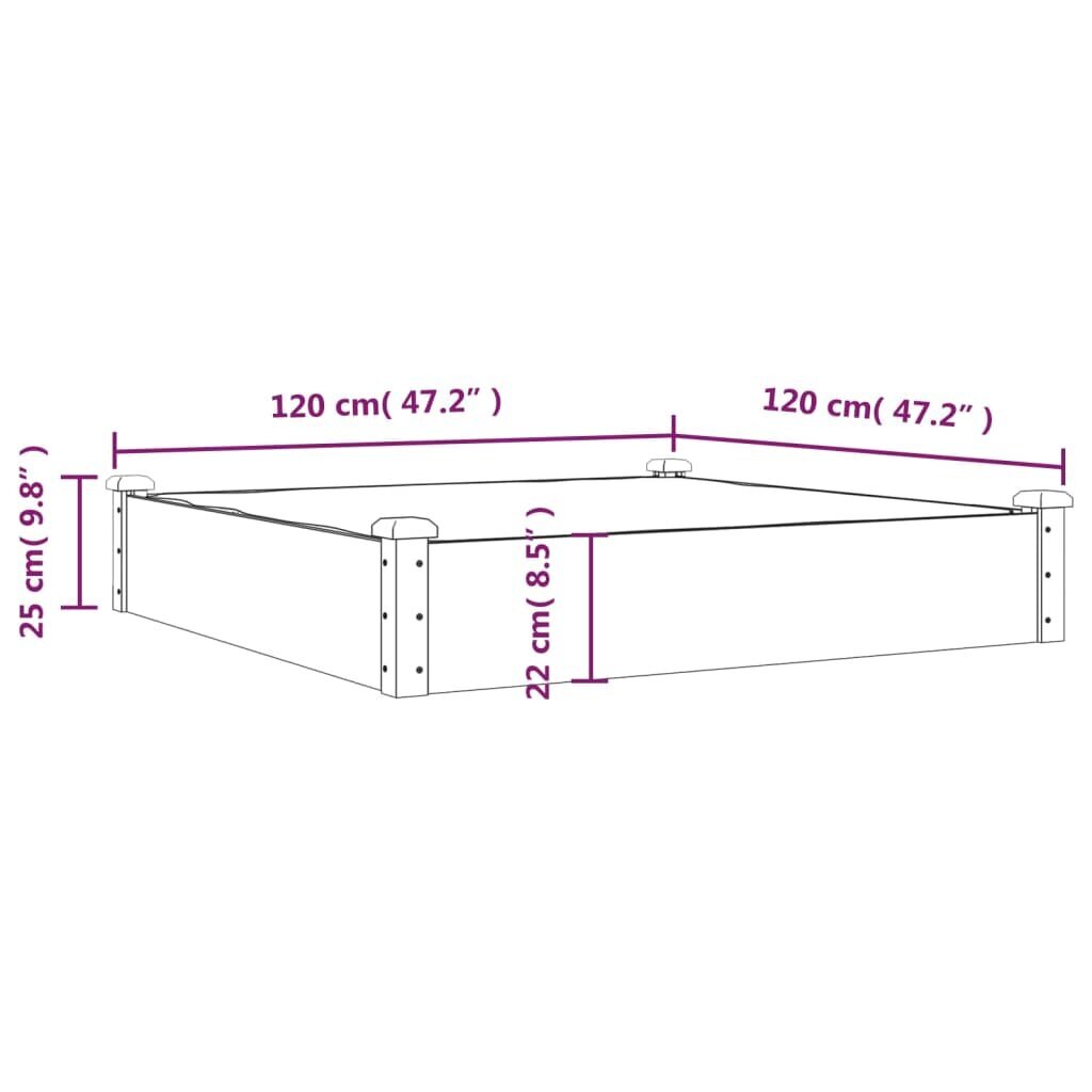 vidaXL Korotettu kukkalaatikko vuorauksella 120x120x25 cm täysi kuusi hinta ja tiedot | Kukkalaatikot | hobbyhall.fi