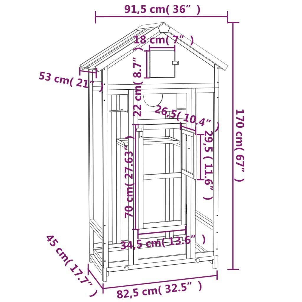 vidaXL Lintuhäkki mokka 91,5x53x170 cm täysi mänty hinta ja tiedot | Lintulaudat ja lintuhäkit | hobbyhall.fi