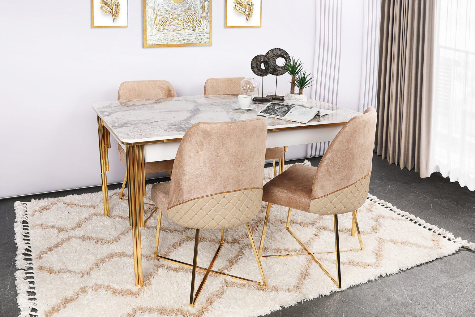 Tuolisetti Kalune Design Madrid 913, 4 kpl, kulta/ruskea hinta ja tiedot | Ruokapöydän tuolit | hobbyhall.fi