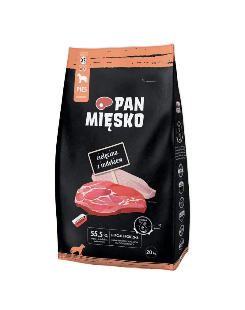 Pan Mięsko pienille koirille vasikanlihaa ja kalkkunaa, 20 kg hinta ja tiedot | Koiran kuivaruoka | hobbyhall.fi