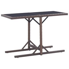 vidaXL Puutarhapöytä ruskea 110x53x72 cm lasi ja polyrottinki hinta ja tiedot | Puutarhapöydät | hobbyhall.fi