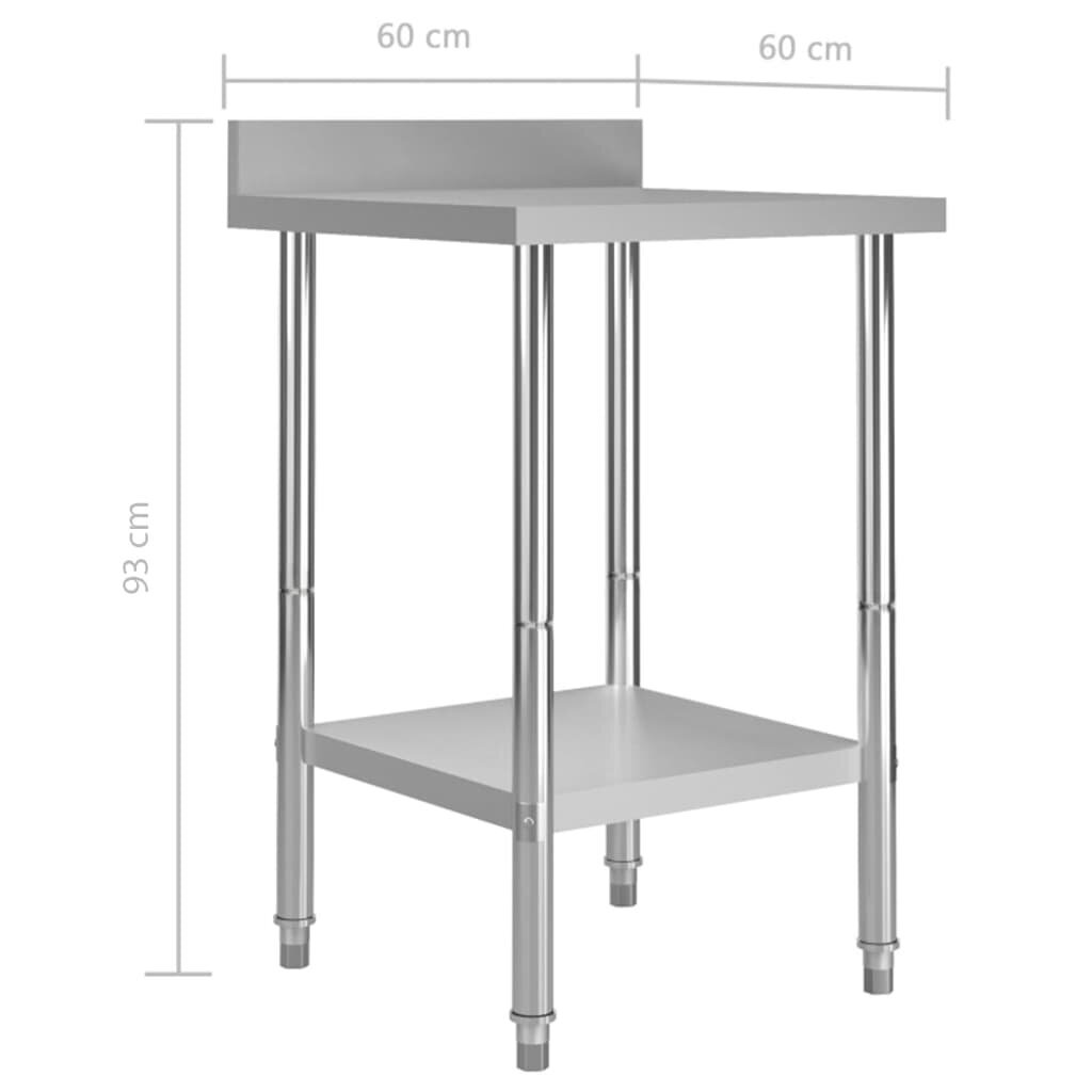 vidaXL Keittiön työpöytä roiskesuojalla 60x60x93 cm ruostumaton teräs hinta ja tiedot | Keittiökalusteiden lisätarvikkeet | hobbyhall.fi