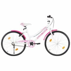 vidaXL Lasten pyörä 24" pinkki ja valkoinen hinta ja tiedot | Polkupyörät | hobbyhall.fi
