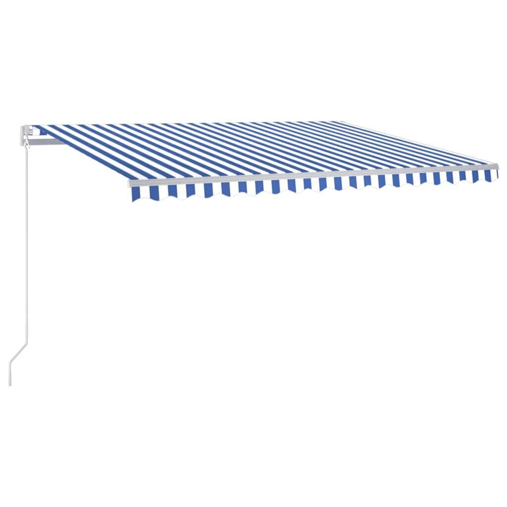 vidaXL Sisäänkelattava markiisi LEDillä 400x350 cm sinivalkoinen hinta ja tiedot | Aurinkovarjot ja markiisit | hobbyhall.fi