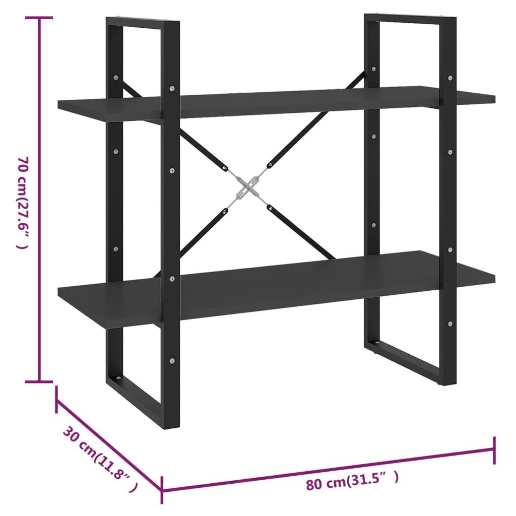 vidaXL 2-tasoinen kirjahylly harmaa 80x30x70 cm lastulevy hinta ja tiedot | Hyllyt | hobbyhall.fi