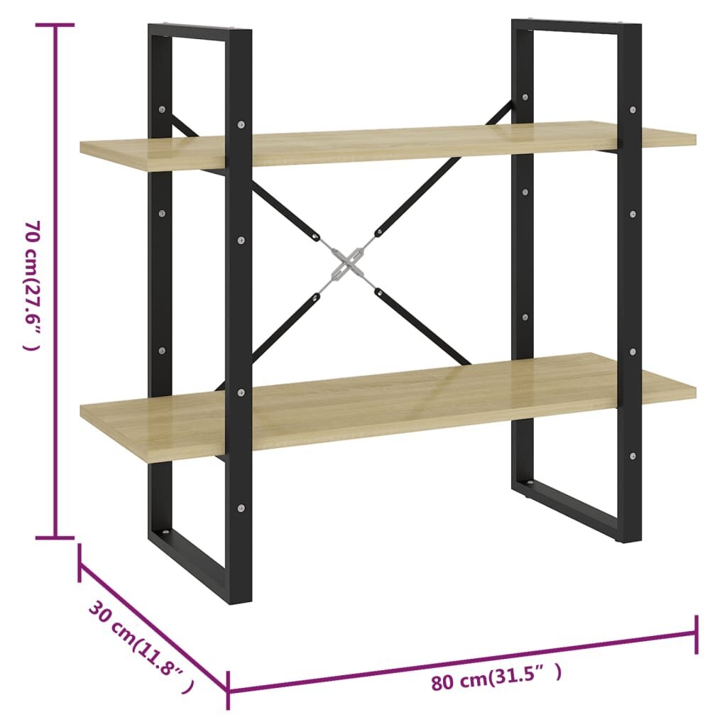 vidaXL 2-tasoinen kirjahylly Sonoma-tammi 80x30x70 cm lastulevy hinta ja tiedot | Hyllyt | hobbyhall.fi