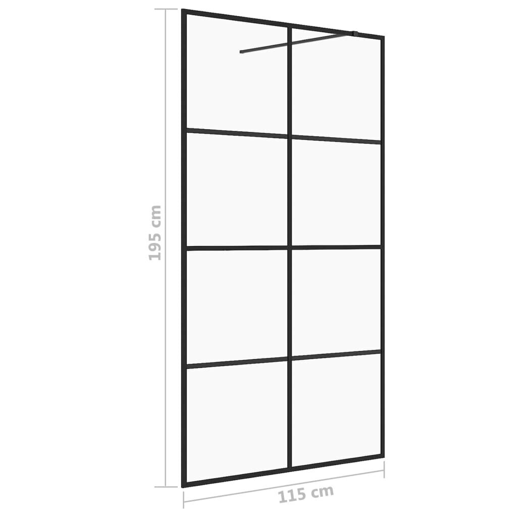 vidaXL Walk-in suihkun seinäke kirkas ESG-lasi 115x195 cm musta hinta ja tiedot | Suihkuseinät ja -ovet | hobbyhall.fi