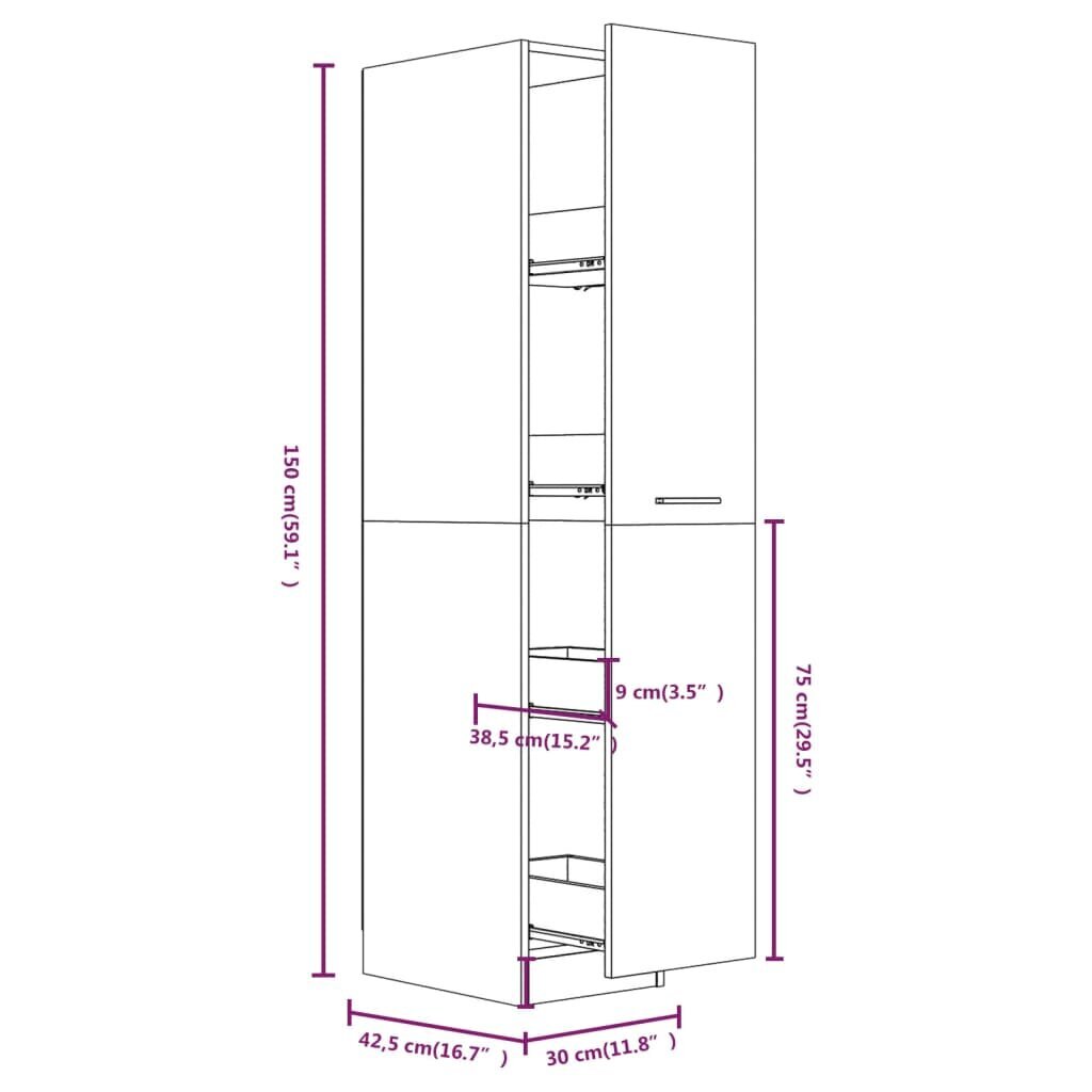 vidaXL Apteekkarinkaappi ruskea tammi 30x42,5x150 cm tekninen puu hinta ja tiedot | Olohuoneen kaapit ja lipastot | hobbyhall.fi