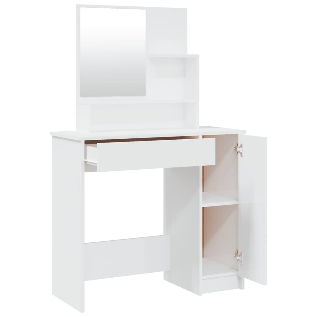 vidaXL Peilipöytäsarja korkeakiilto valkoinen 86,5x35x136 cm hinta ja tiedot | Peilipöydät | hobbyhall.fi