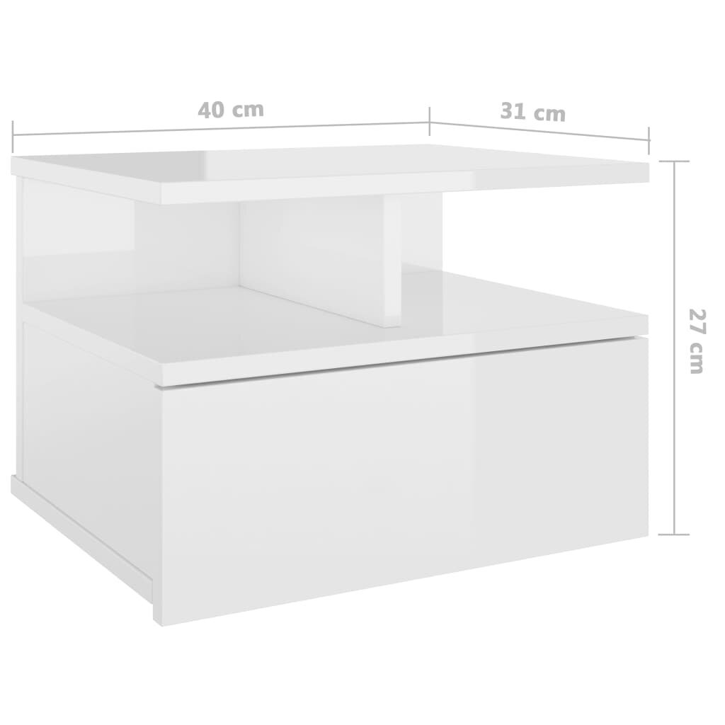 vidaXL Kelluva yöpöytä korkeakiilto valkoinen 40x31x27 cm lastulevy hinta ja tiedot | Yöpöydät | hobbyhall.fi
