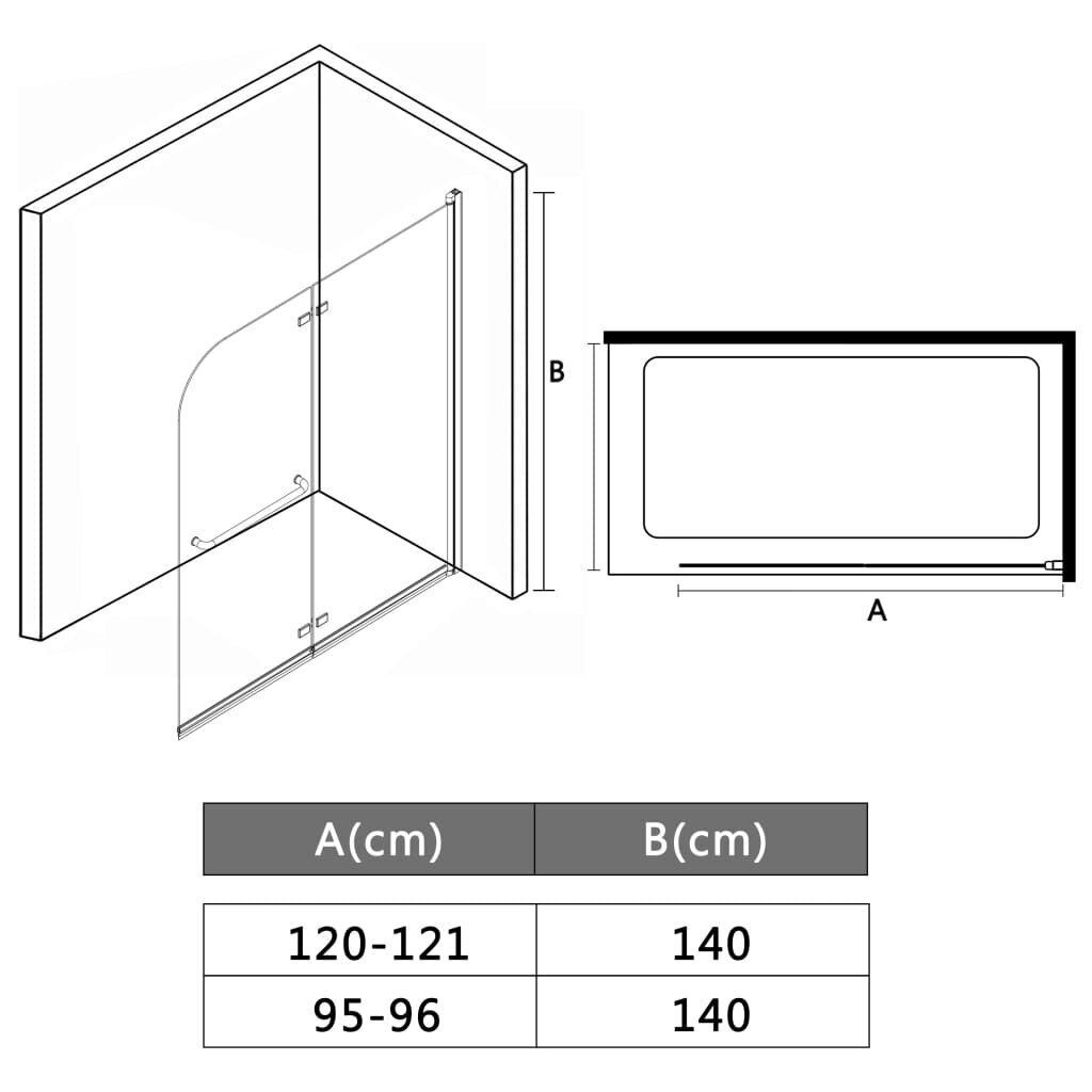 vidaXL Taittuva suihkukaappi 2 paneelia ESG 95x140 cm hinta ja tiedot | Suihkukaapit ja suihkunurkat | hobbyhall.fi