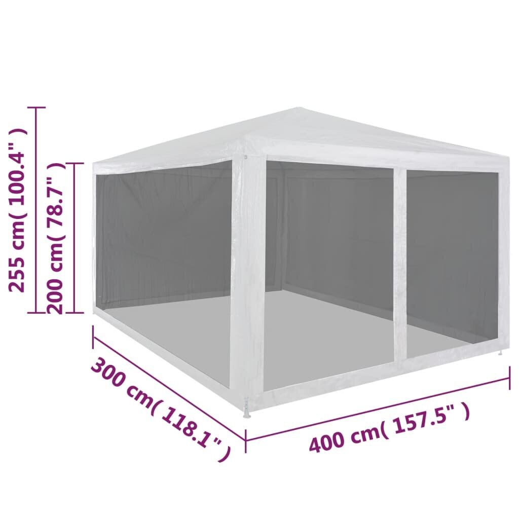 vidaXL Juhlateltta 4 verkkosivuseinää 4x3 m hinta ja tiedot | Puutarhapaviljongit | hobbyhall.fi