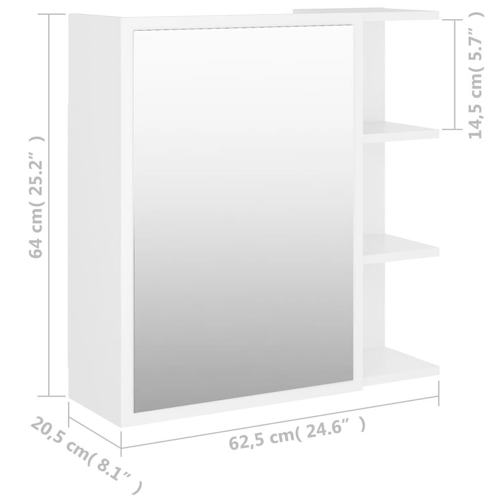 vidaXL Kylpyhuoneen peilikaappi valkoinen 62,5x20,5x64 cm lastulevy hinta ja tiedot | Kylpyhuonekaapit | hobbyhall.fi