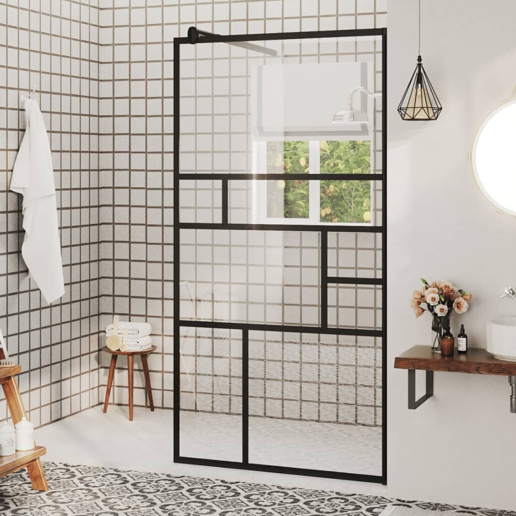 vidaXL Walk-in suihkun seinäke kirkas ESG-lasi 80x195 cm musta hinta ja tiedot | Suihkuseinät ja -ovet | hobbyhall.fi