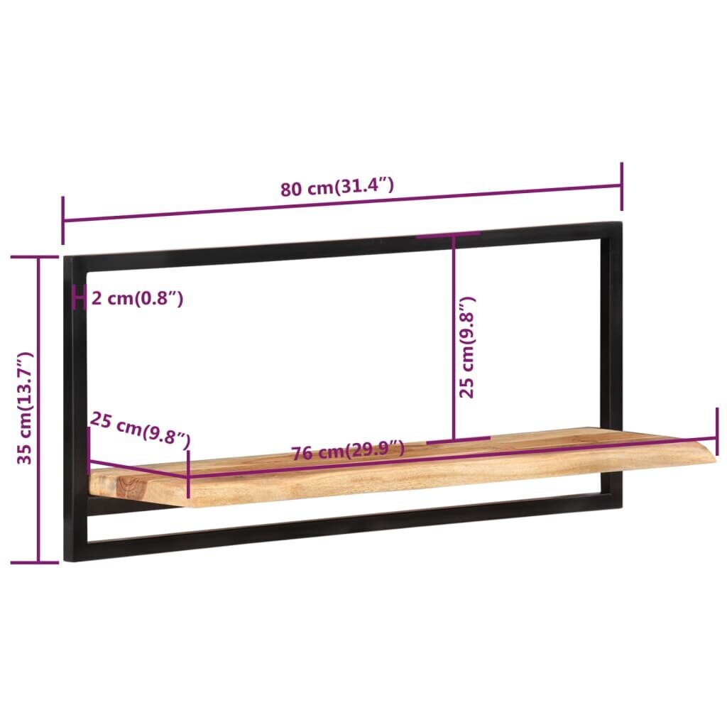 vidaXL Seinähyllyt 2 kpl 80x25x35 cm täysi akasiapuu ja teräs hinta ja tiedot | Hyllyt | hobbyhall.fi