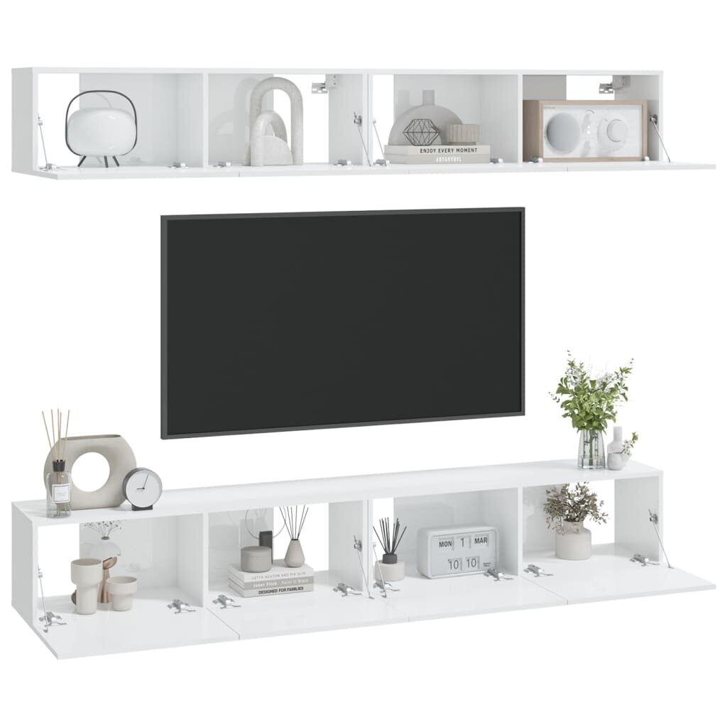 vidaXL TV-seinäkaapit 4 kpl korkeakiilto valkoinen 100x30x30 cm hinta ja tiedot | TV-tasot | hobbyhall.fi