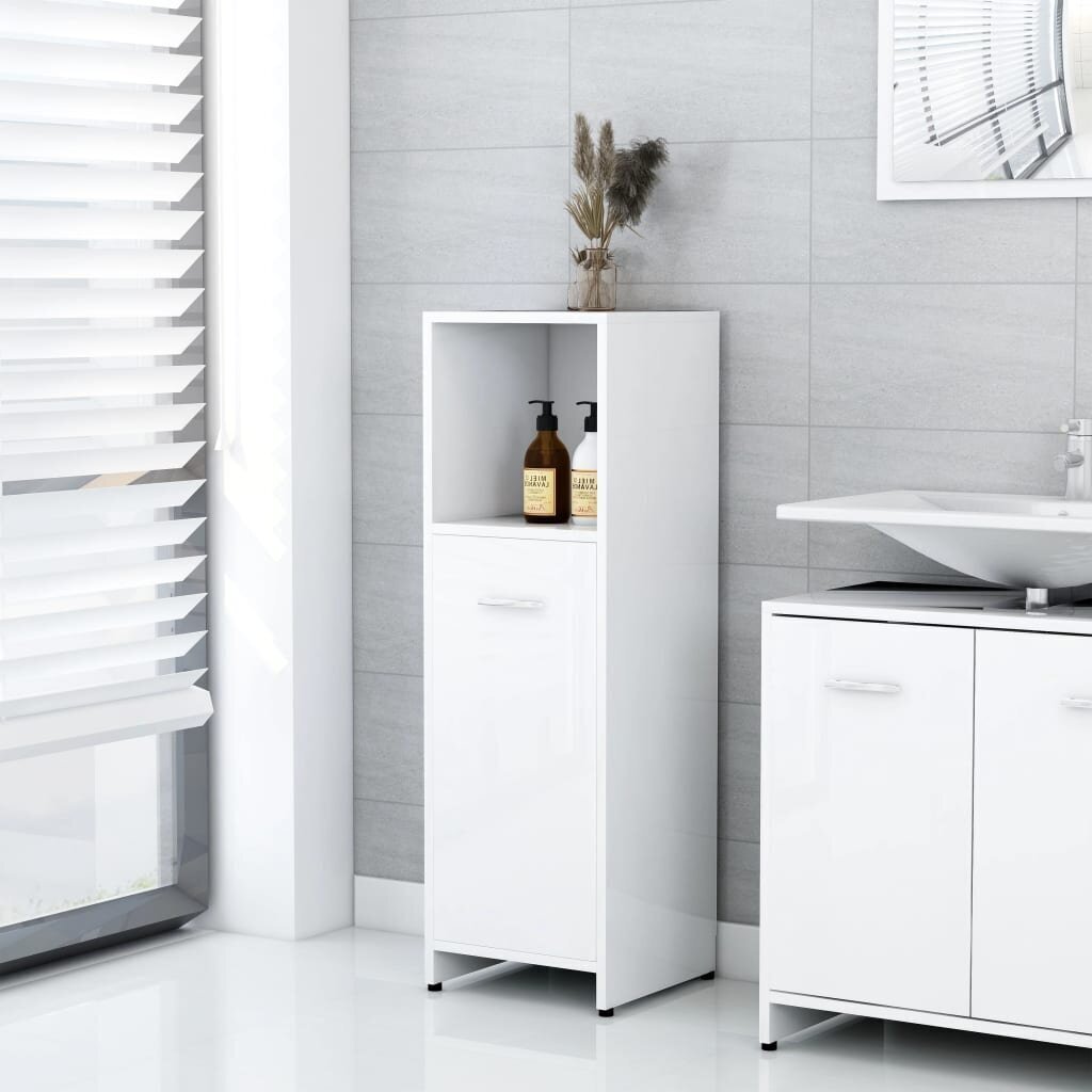vidaXL 4-osainen kylpyhuone kalustesarja korkeakiilto valk. lastulevy hinta ja tiedot | Kylpyhuonekalusteet | hobbyhall.fi