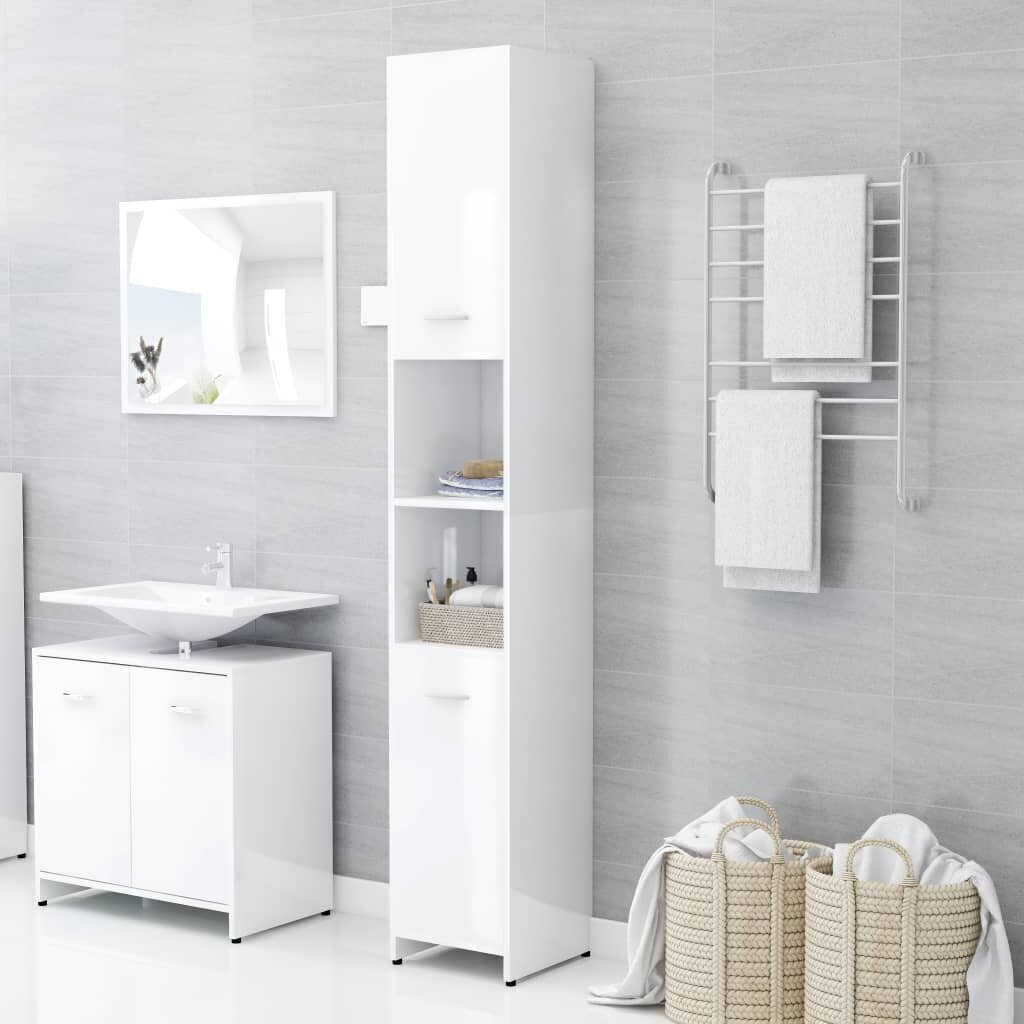 vidaXL 4-osainen kylpyhuone kalustesarja korkeakiilto valk. lastulevy hinta ja tiedot | Kylpyhuonekalusteet | hobbyhall.fi