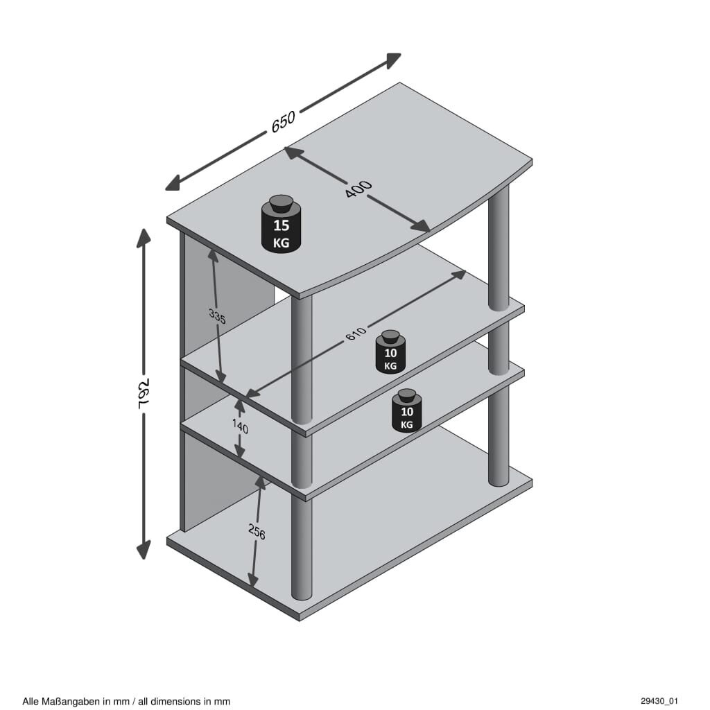 FMD TV/Hi-Fi taso 3 lokeroa 65x40x79,2 cm tammi hinta ja tiedot | Lipastot | hobbyhall.fi