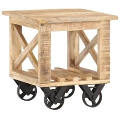 vidaXL Sivupöytä pyörillä 40x40x42 cm karkea mangopuu hinta ja tiedot | Sohvapöydät | hobbyhall.fi