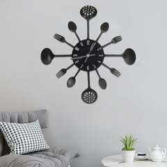 325163 vidaXL Wall Clock with Spoon and Fork Design Black 40 cm Aluminium hinta ja tiedot | Kellot | hobbyhall.fi