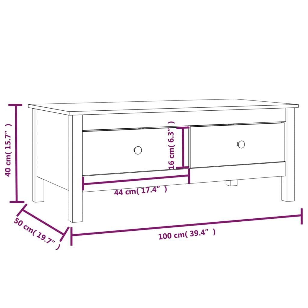 vidaXL Sohvapöytä valkoinen 100x50x40 cm täysi mänty hinta ja tiedot | Sohvapöydät | hobbyhall.fi