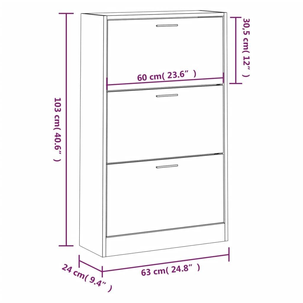 vidaXL Kenkäkaappi valkoinen 63x24x103 cm tekninen puu hinta ja tiedot | Kenkäkaapit ja -hyllyt | hobbyhall.fi