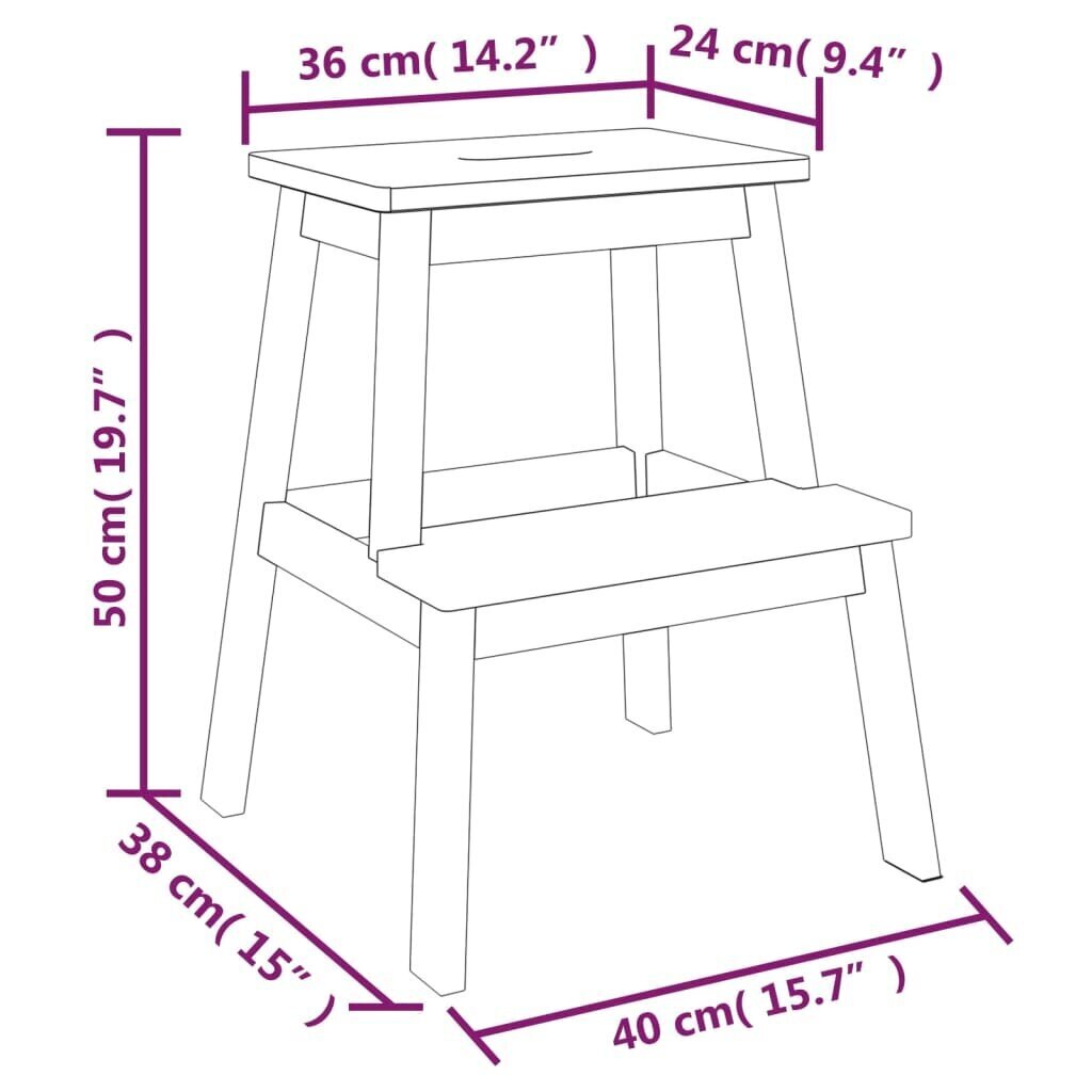 vidaXL 2-portainen jakkara 40x38x50 cm täysi akasiapuu hinta ja tiedot | Ruokapöydän tuolit | hobbyhall.fi