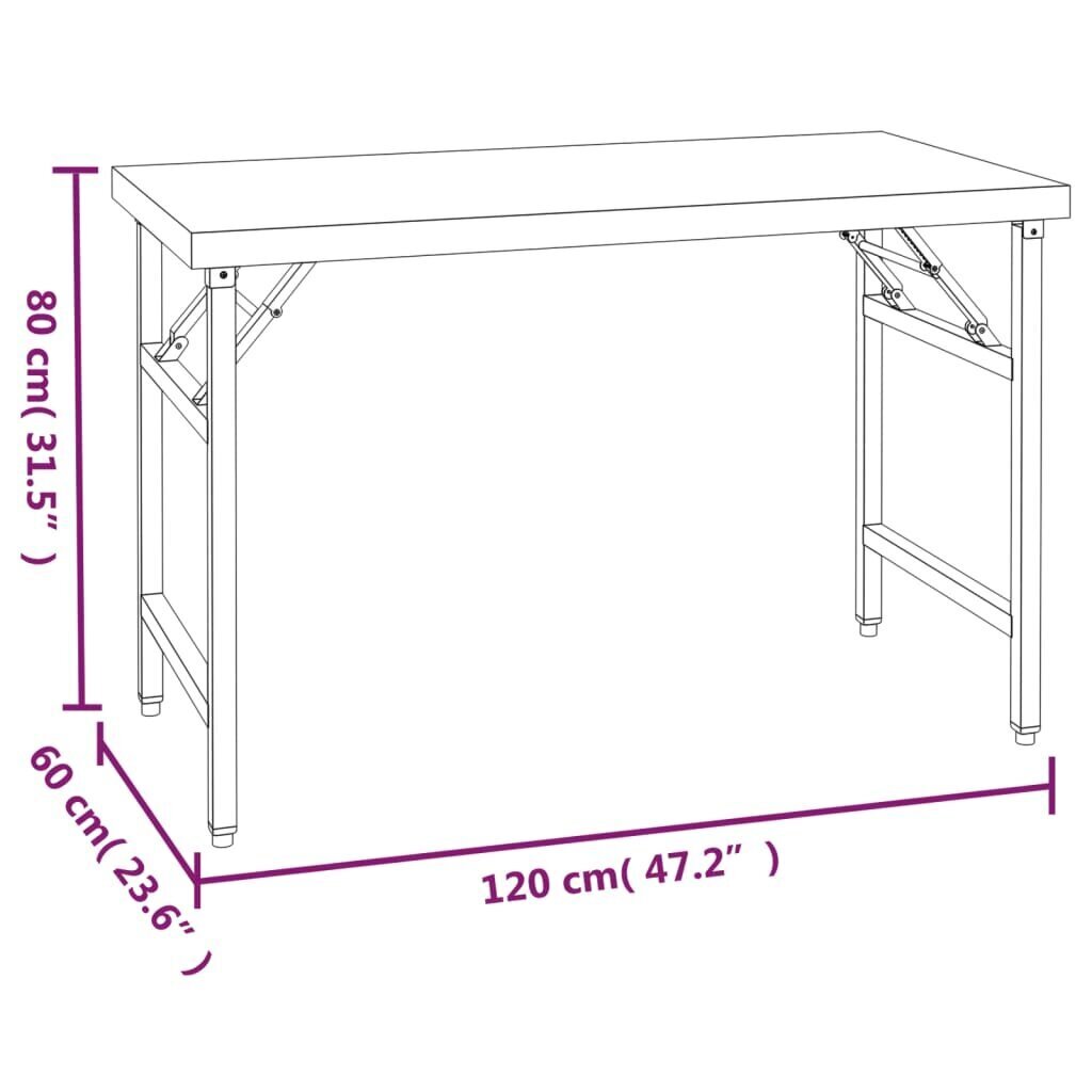 vidaXL Keittiön työpöytä ylähyllyllä 120x60x145 cm ruostumaton teräs hinta ja tiedot | Keittiön kaapit | hobbyhall.fi