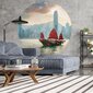 WallArt Tapetti ympyrä Skyline with Junk Boat 142,5 cm hinta ja tiedot | Valokuvatapetit | hobbyhall.fi